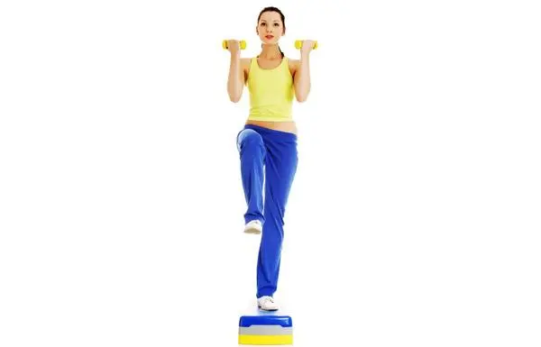 Step-Up-With-Knee-Lift-And-Bicep-Curl