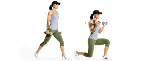 Forward-Lunge-Biceps-Curl